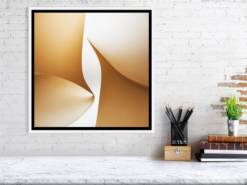 Golden Lumina - Golden Aperture by Lucas Vale – Giclée Print, 42cm x 44cm, 16.3in x 17.2in, Print Only, placed above a sleek desk in a modern workspace