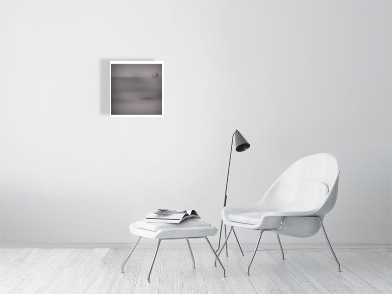 Ethereal Horizons - Pt 1 - Island Of Solitude by Lucas Vale – Giclée Print, 23cm x 37cm, 9.1in x 14.4in, Print Only, placed above a sleek desk in a modern workspace