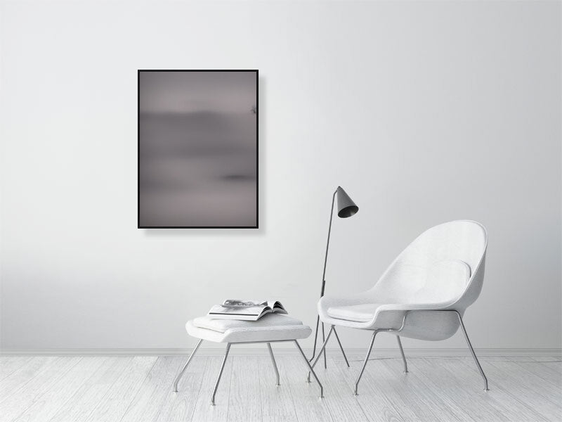 Ethereal Horizons - Pt 1 - Island Of Solitude by Lucas Vale – Giclée Print, 28cm x 45cm, 11.1in x 17.7in, Print Only, placed above a sleek desk in a modern workspace