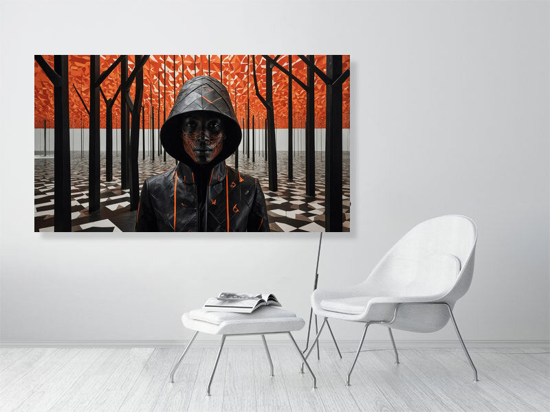 Fragments Of The Orange Labyrinth - Flame And Shadow by Marina Sable – Giclée Print, a striking artwork designed to elevate any modern interior.