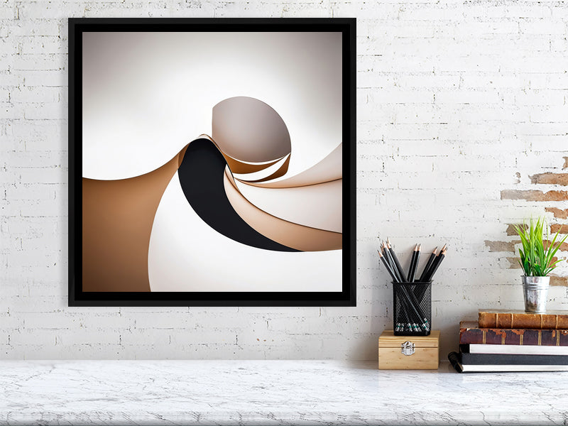 Golden Lumina - Spiral Interlude by Lucas Vale – Giclée Print, 42cm x 44cm, 16.3in x 17.2in, Print Only, placed above a sleek desk in a modern workspace