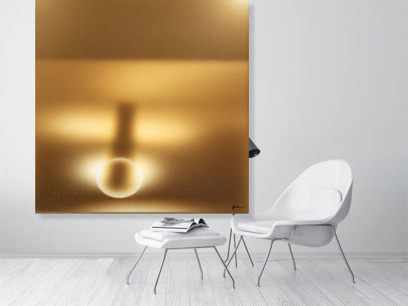 Golden Lumina - Radiant Horizon by Lucas Vale – Giclée Print, a striking artwork designed to elevate any modern interior.
