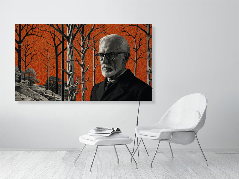 Fragments Of The Orange Labyrinth - The Watchful Grove by Marina Sable – Giclée Print, a striking artwork designed to elevate any modern interior.