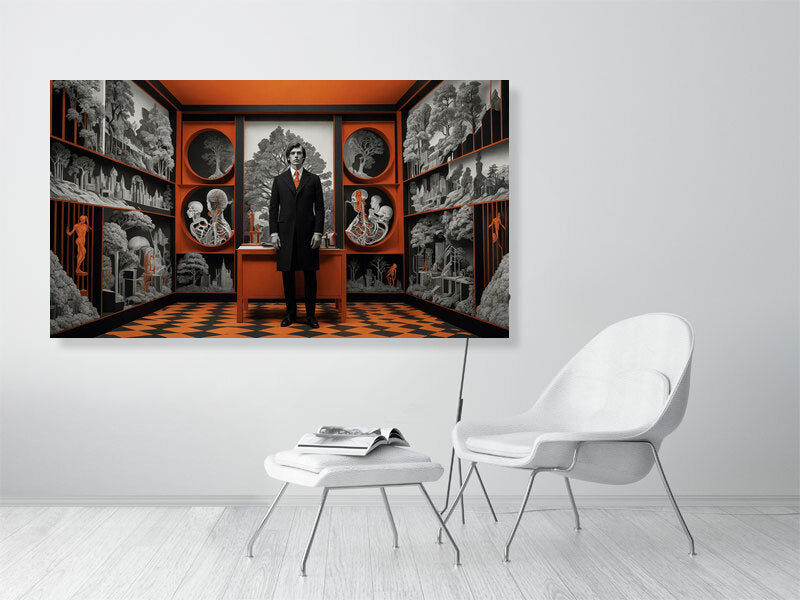 Fragments Of The Orange Labyrinth - Harbinger'S Study by Marina Sable – Giclée Print, a striking artwork designed to elevate any modern interior.