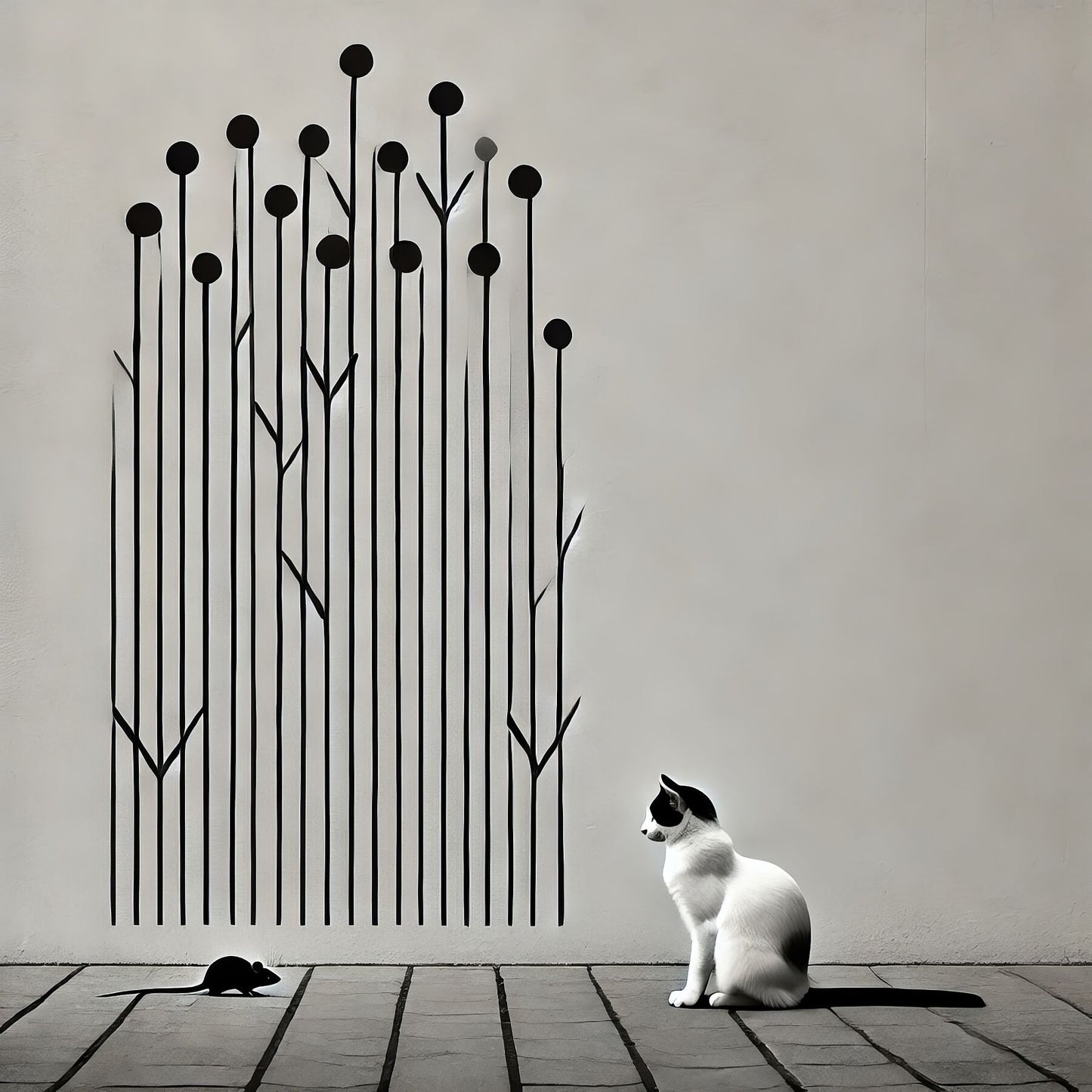 The Tale Of A Cat - Pt 1 - Silent Observer by Elena Selene – Giclée Print, 40cm x 61cm, 15.9in x 24.0in, Print Only, placed above a sleek desk in a modern workspace