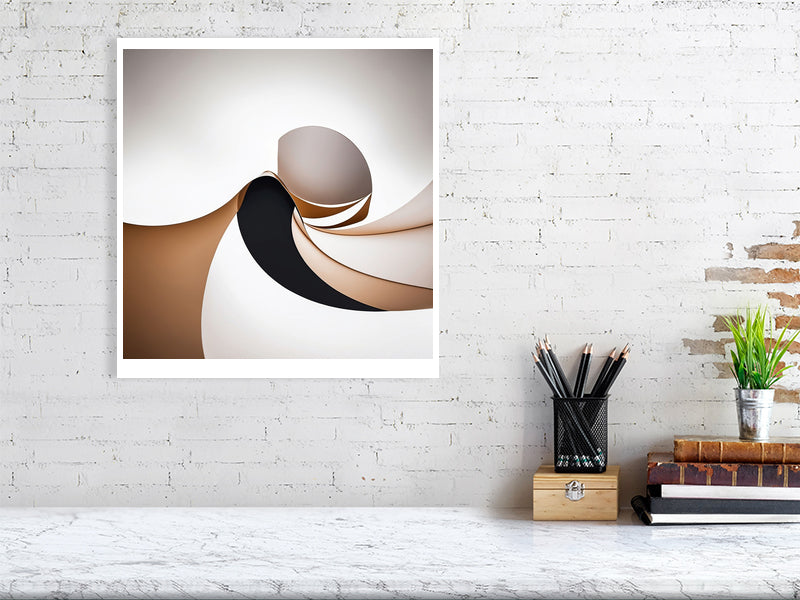 Golden Lumina - Spiral Interlude by Lucas Vale – Giclée Print, 152cm x 152cm, 60.0in x 60.0in, Print Only, placed above a sleek desk in a modern workspace