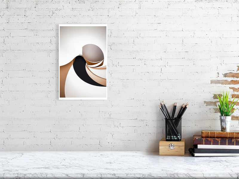Golden Lumina - Spiral Interlude by Lucas Vale – Giclée Print, 31cm x 41cm, 12.1in x 16.1in, Print Only, placed above a sleek desk in a modern workspace