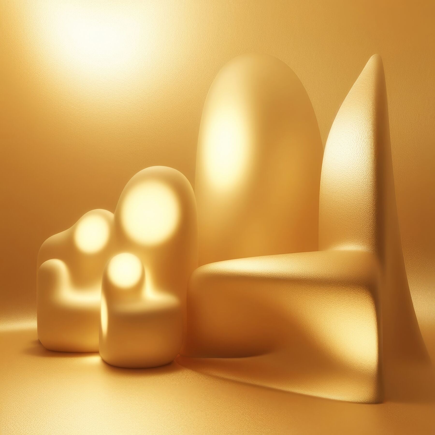 Golden Lumina - Luminous Haven by Lucas Vale – Giclée Print, 40cm x 61cm, 15.9in x 24.0in, Print Only, placed above a sleek desk in a modern workspace