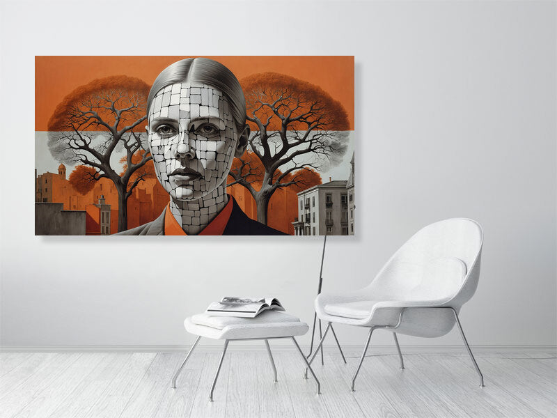 Fragments Of The Orange Labyrinth - Roots Of Identity by Marina Sable – Giclée Print, a striking artwork designed to elevate any modern interior.