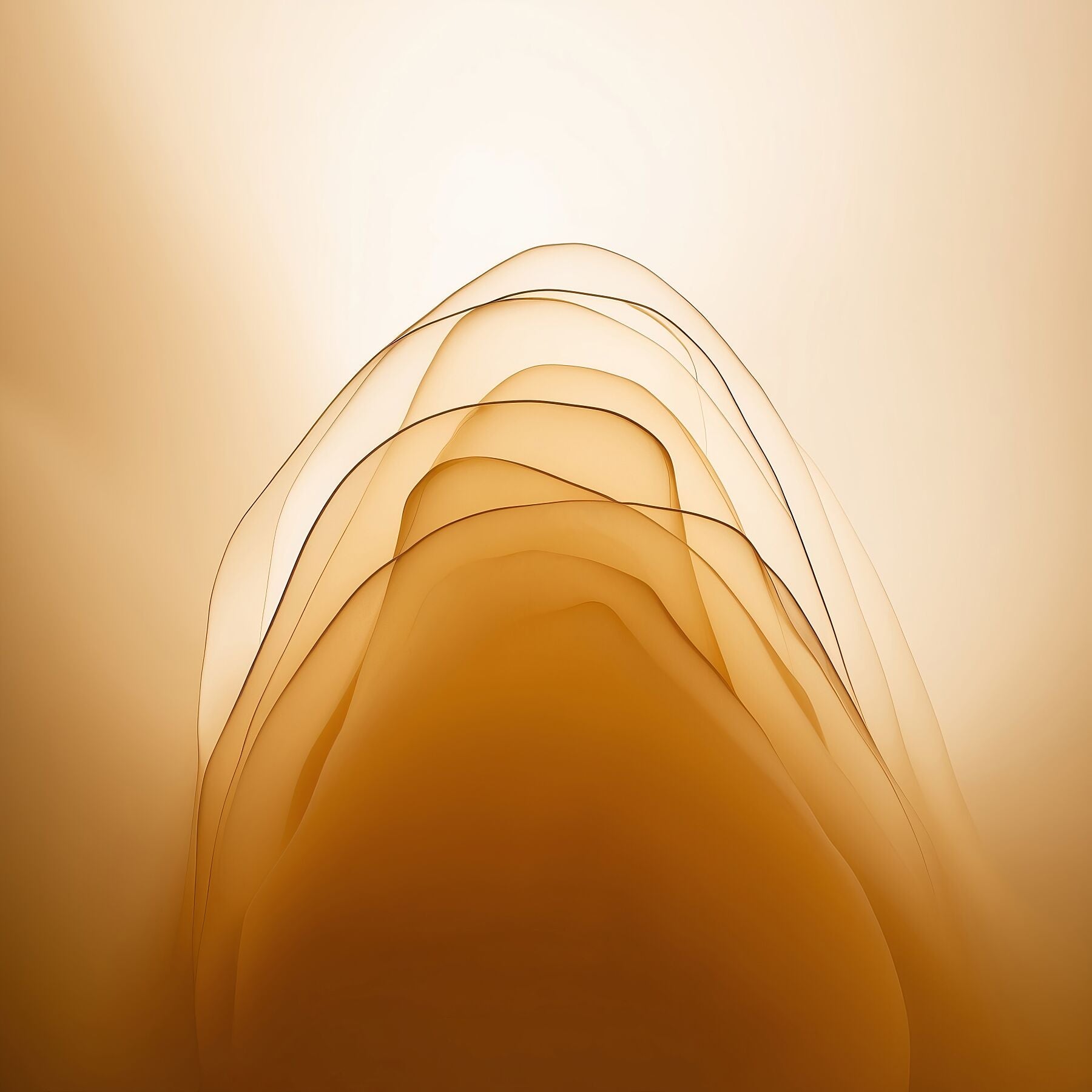 Golden Lumina - Golden Layers by Lucas Vale – Giclée Print, 40cm x 61cm, 15.9in x 24.0in, Print Only, placed above a sleek desk in a modern workspace