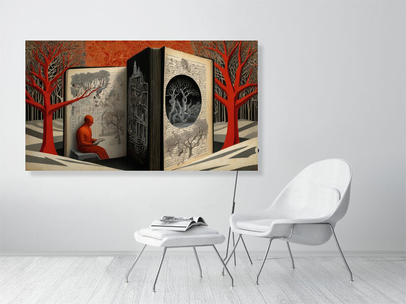 Fragments Of The Orange Labyrinth - Ethereal Library by Marina Sable – Giclée Print, a striking artwork designed to elevate any modern interior.